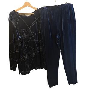 NWT Alfred Dunner Velvet Top & Pant Set – Size 18W | Midnight Blue [0394]